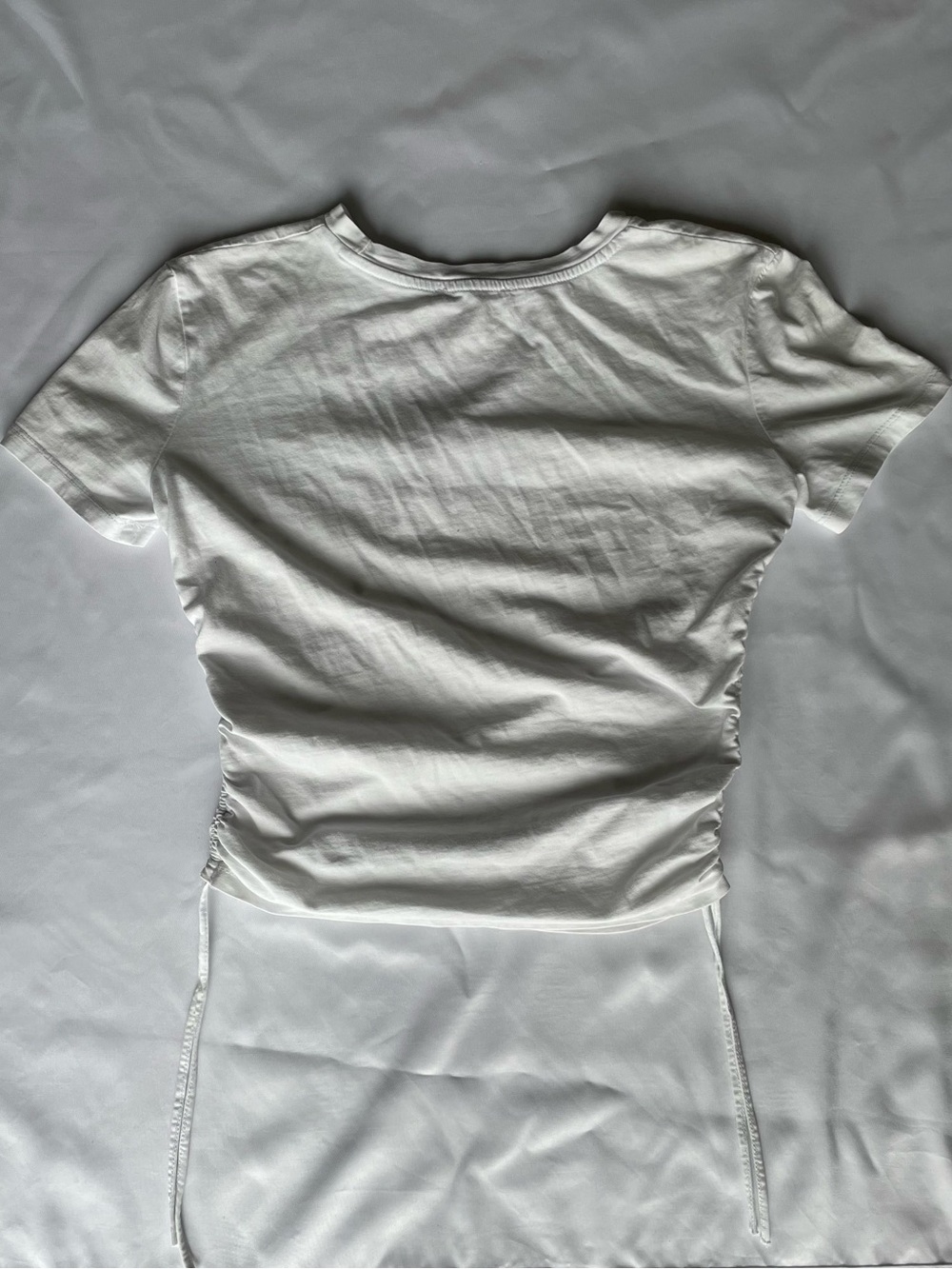 Zara White Short-Sleeve Tee With Side Ruched Ties View 2